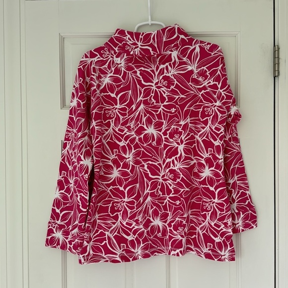 NWT TRACY NEGOSHIAN pullover size M pink white floral 3/4 zip pocket - Picture 4 of 8